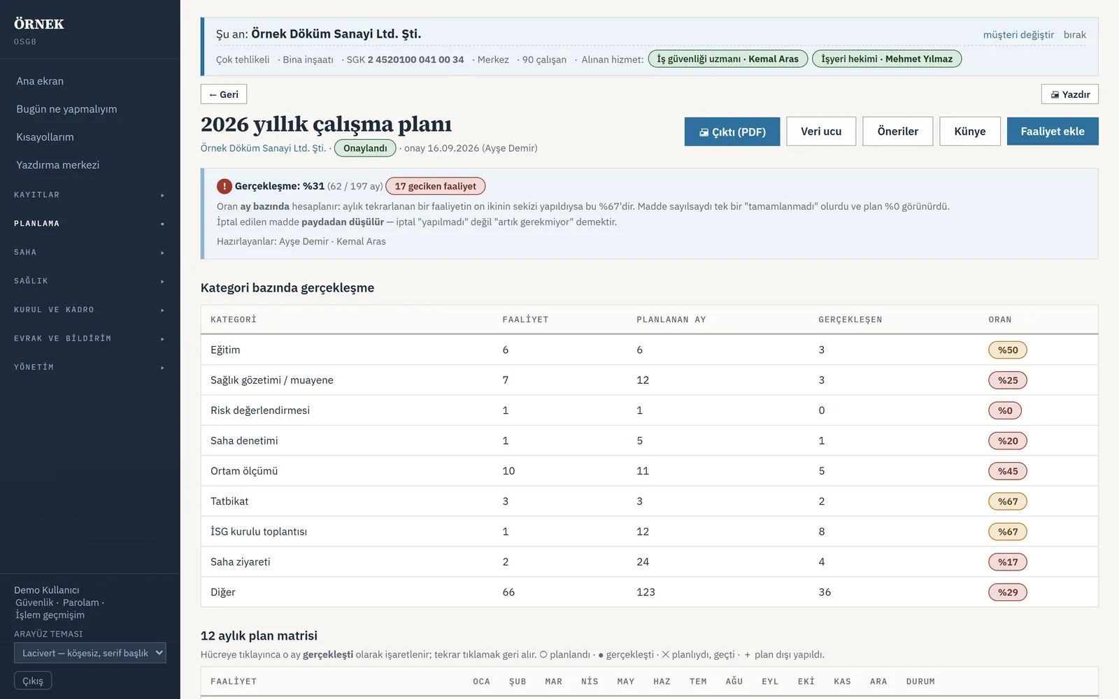2026 yıllık çalışma planı ekranı