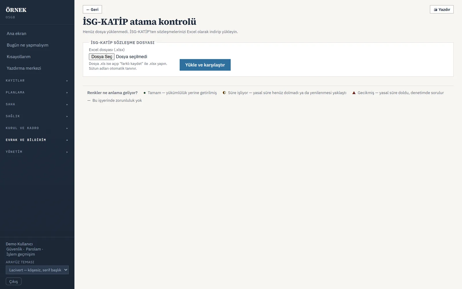 İSG-KATİP atama kontrolü ekranı